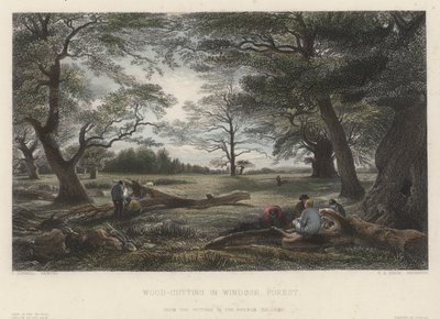 Corte de madeira na floresta de Windsor (gravura colorida) de John Linnell