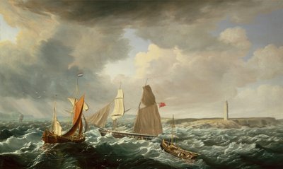 Um Brigantine, um Galiote Holandês e Navios de Pesca (óleo sobre tela)) de John Lynn