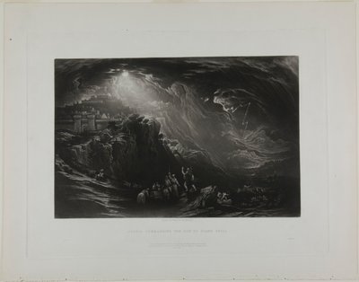 Joshua comandando o sol para ficar parado, a partir de ilustrações da Bíblia de John Martin