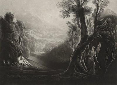 Contemplação de Satanás e Eva no Paraíso, c.1827 (mezzotint) de John Martin