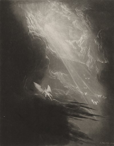 Satanás Vendo a Ascensão ao Céu, c.1827 (mezzotint) de John Martin