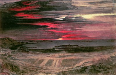Pôr do sol sobre uma baía rochosa de John Martin