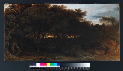 Twilight in the Woodlands, 1850 (óleo sobre papel colocado sobre tela) de John Martin