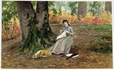 Mulher, bordar, sob, um, árvore de John Martin Tracy