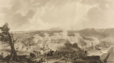 Batalha de Kirkee travada em 5 de novembro de 1816, na qual memoráveis 4785 [sic] tropas britânicas derrotaram o Exército Mahratta (aquatint, de cor) de John Massey (after) Wright