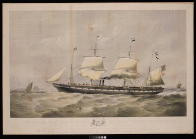 O navio a vapor Great Britain... Proprietários Srs. Gibbs  Co... Ao povo da Grã-Bretanha e dos Estados Unidos da América, esta placa é respeitosamente dedicada... de John McGahey