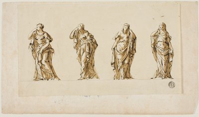 Projeto de um monumento funerário: Quatro figuras femininas de luto drapeadas de John Michael Rysbrack