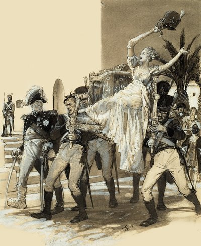 Rapariga transportada por soldados (guache sobre papel) de John Millar Watt