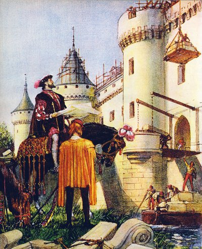 O rei Francisco I de França, a supervisionar a construção de castelos (litografia a cores) de John Millar Watt