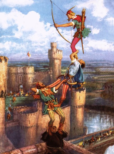 Robin dos Bosques a disparar contra o Castelo de Nottingham de John Millar Watt