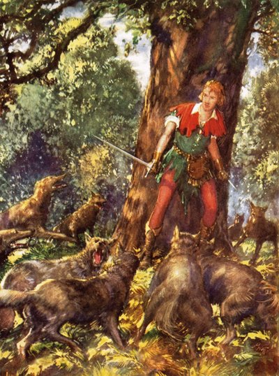 Robin dos Bosques encurralado por lobos de John Millar Watt