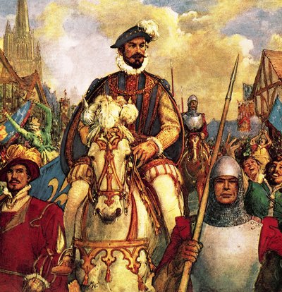 O Duque de Guise regressa a Paris em triunfo em 1588, depois de ter derrotado os rebeldes protestantes franceses. de John Millar Watt