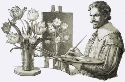 Artista não identificado a pintar flores de John Millar Watt