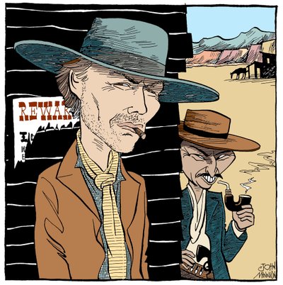 Clint Eastwood e Lee Van Cleef, caricatura de John Minnion de John Minnion