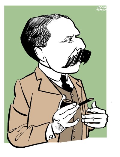 Edward Elgar - caricatura com o cachimbo na mão de John Minnion