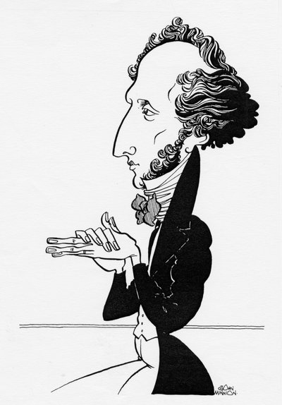 Felix Mendelssohn - Caricatura do compositor alemão, 3 de fevereiro de 1809 - 4 de novembro de 1847 de John Minnion