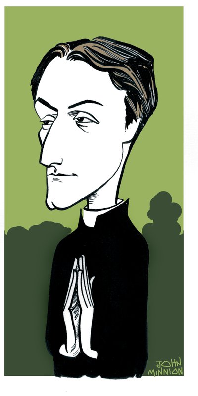 Caricatura de Gerard Manley Hopkins, poeta inglês, católico convertido e padre jesuíta: 28 de julho de 1844 - 8 de junho de 1889 de John Minnion