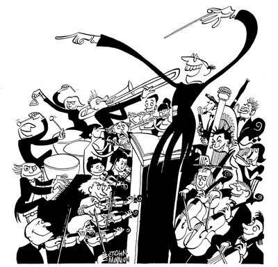 Orquestra e maestro - caricatura de John Minnion de John Minnion