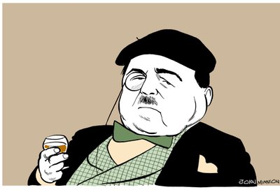 Reynaldo Hahn - caricatura do compositor e maestro alemão venezuelano com um copo de vinho de John Minnion