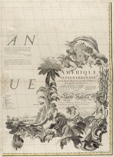 Um mapa dos domínios britânico e francês na América, 1756 (gravura com cor de contorno no papel) de John Mitchell