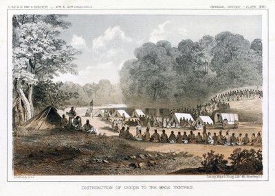 Distribuição de mercadorias para o Gros Ventres, pub. 1860 de John Mix Stanley