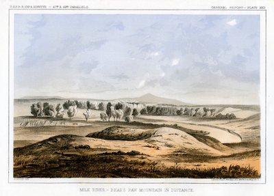 Milk River, com os ursos Paw Mountain à distância, Montana, EUA, 1856. de John Mix Stanley