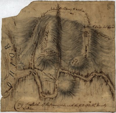 Cópia de um esboço do Monongahela, com o campo de batalha, LOC gm71002314 de John Montresor