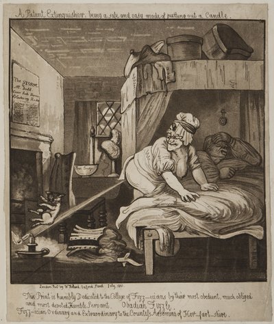 Um extintor de patentes, sendo um modo seguro e fácil Colocando uma vela, 1801 (aquatint) de John Nixon