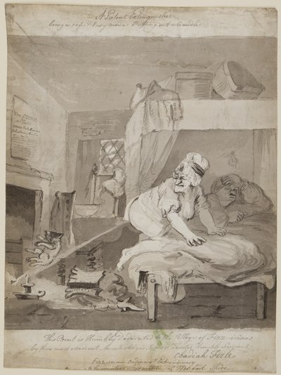 Um extintor de patentes, sendo um modo seguro e fácil Colocando uma vela, 1801 (caneta, pincel e tinta no papel) de John Nixon
