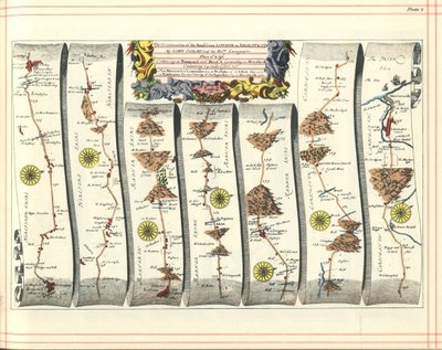 Britannia Atlas: A continuação da estrada de Londres para Aberystwyth, 1675 de John Ogilby