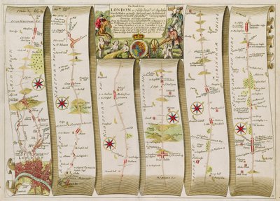 A estrada de Londres para Holy-Head (gravura a cores) de John Ogilby