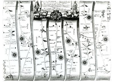 A estrada de Londres para Wells e Bury St. Edmunds, de &39;Britannia&39; de Ogilby, 1675 (gravura) de John Ogilby