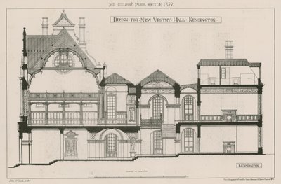 Design para o novo Vestry Hall, Kensington de John Oldrid Scott
