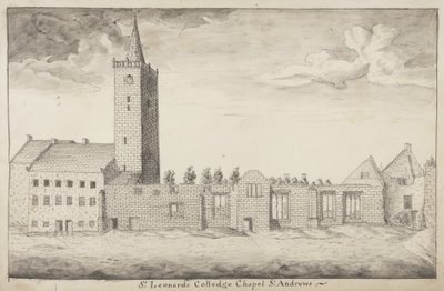St Andrews Delineado - St Leonards Colledge Capela St Andrews (caneta e lavar no papel) de John Oliphant