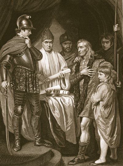 Baliol entrega sua coroa a Edward I, gravada por J. Parker, ilustração de "The History of England", de David Hume, pub. por R. Bowyer, Londres, 1812 de John Opie
