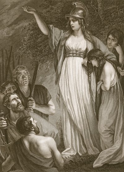 Boadicea organizando os bretões, gravados por Sharp, ilustração de "The History of England", de David Hume, pub. por R. Bowyer, Londres, 1812 de John Opie