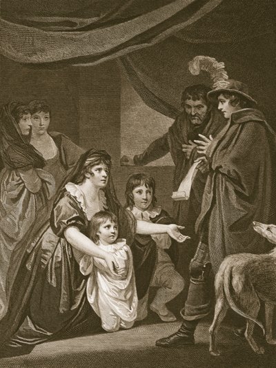 Lady Elizabeth Grey implorando a Edward IV para proteger seus filhos, gravada por W. Bromley, ilustração de "The History of England", de David Hume. por R. Bowyer, Londres, 1812 de John Opie