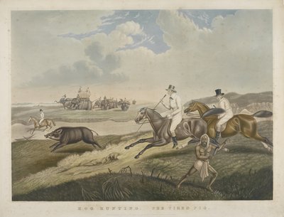 Caça ao Porco: O Porco Cansado, gravado por SW Fores (1785-1825) c.1840 (aquatinta colorido à mão) de John Platt