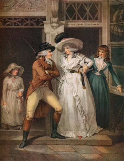 A porta da taverna, Laetitia, abandonada por seu sedutor, é jogada na cidade, 1789 de John Raphael Smith