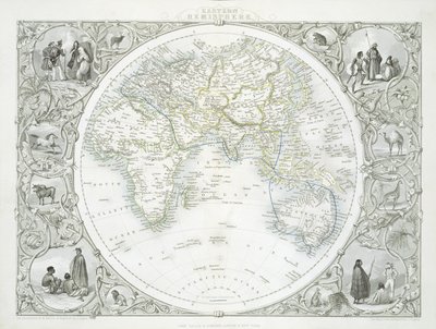 Hemisfério Oriental, de uma série de mapas mundiais publicada por John Tallis und Co., Nova York e Londres, década de 1850 de John Rapkin