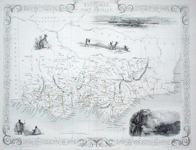 Victoria ou Port Phillip, Austrália, de uma série de World Maps publicada por John Tallis & Co, New York & London de John Rapkin