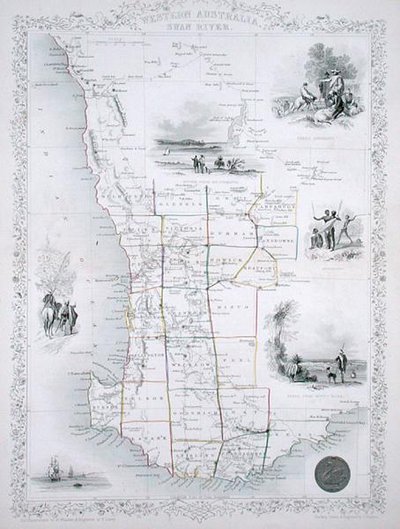Austrália Ocidental, de uma série de Mapas Mundiais publicada por John Tallis & Co., Londres & Nova Iorque de John Rapkin
