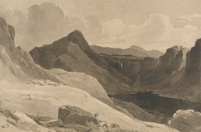 Uma paisagem de montanha com um Pastor de John Renton
