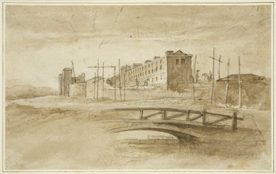 Novo Gaol em curso de construção, visto da Harford Bridge, c.1820 (lápis e aguarela sobre papel) de John Reverend Eden