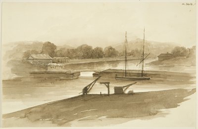 Prince Street Bridge and the Ropewalk, vista da doca de lama (lápis e aguarela sobre papel) de John Reverend Eden