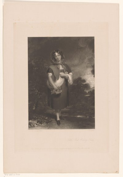 Jovem mulher com capuz e cesto numa paisagem
Capuchinho Vermelho (título sobre o objecto) de John Richardson Jackson