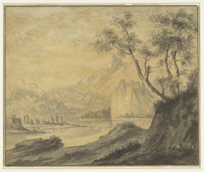 Paisagem fluvial com rochas de John Robert Cozens (manner of)