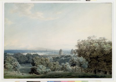 Londres a partir de Greenwich Hill, c.1791 (wc, tinta preta e lavagem de grafite em papel de parede) de John Robert Cozens