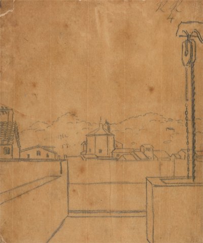 Vista do telhado de um Batistério de John Robert Cozens