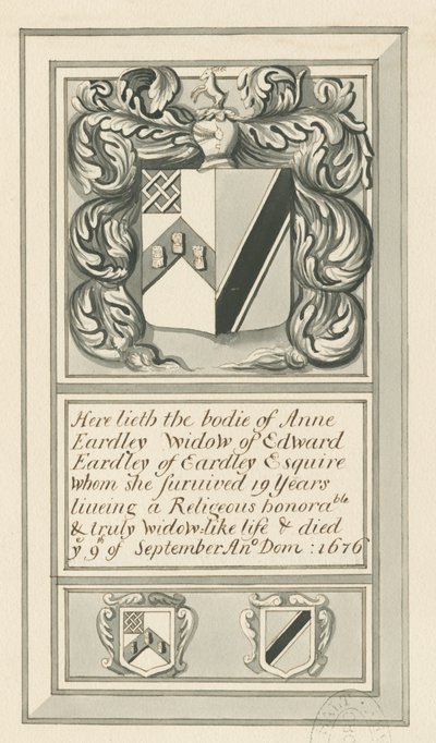 Audley Monuments - &39;Anne Eardley&39;: desenho a caneta e lavagem, sd [ 19º cent] (desenho) de John Robert Fernyhough
